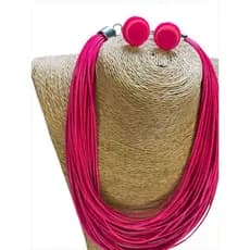 Max Colar + Brinco Fios Encerados Pink Neon Tendências Do Verão