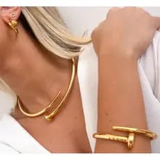 kit 2 peças colar bracelete prego aço inoxidável kit choker e bracelete prego tendência
