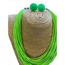 Maxi Colar + Brinco Fios Encerados Verde Neon Tendência Do Verão