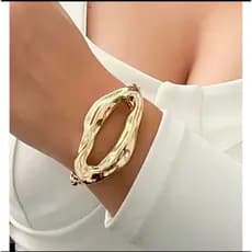 Pulseira Bracelete Corrente Elo Duplo Português Com Pingente Orgânico Vazado  Folheado