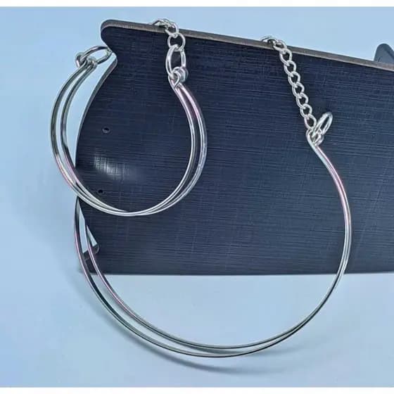 Kit Conjunto Colar Choker E Pulseira Elo  Aro 6mm Duplo Feminino Folheado Prata