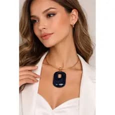 Colar Choker Aro Folheado Pingente Resina Tendência Outono Invero 2025