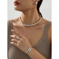 kit 4 peças colar,brinco,bracelete e anel gota kit gota folheado prata