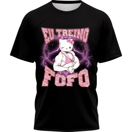 Camiseta Camisa Unissex Eu Treino Fofo Academia Treino Hello Kitty  Fitnes Maromba 100% Algodão
