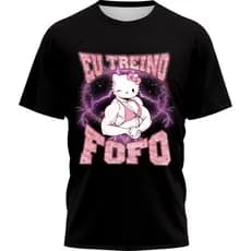 Camiseta Camisa Unissex Eu Treino Fofo Academia Treino Hello Kitty  Fitnes Maromba 100% Algodão