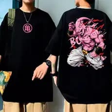 Camisa Oversized Masculina Streetwear Camiseta Casual Algodão Estampa Frente e Costas Anime Style