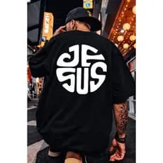 Camiseta Oversized 100% Algodão Streetwear Blusa Cristã Religiosa Estampada Jesus Casaul Treino
