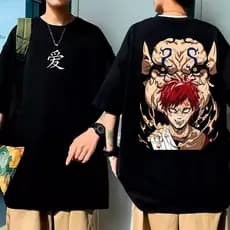 Camiseta Algodão Oversized Streetwear 100% Algodão Unissex Estampada Anime Blusa Mangá Japonês Gaara
