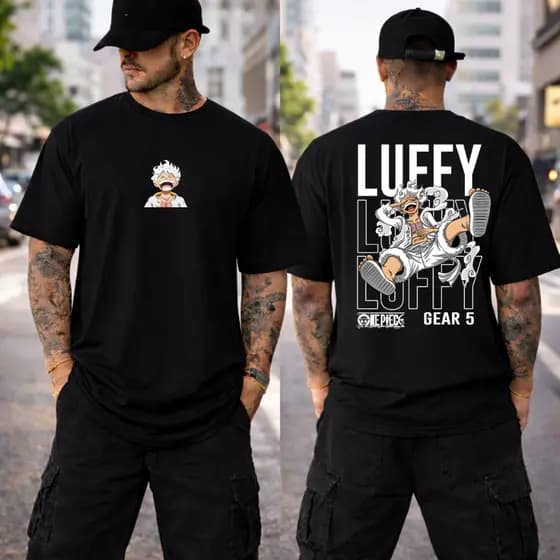 Camiseta Oversized Anime Luffy Unissex 100% Algodão Streetwear Blusa Camisa Casual Larga Premium