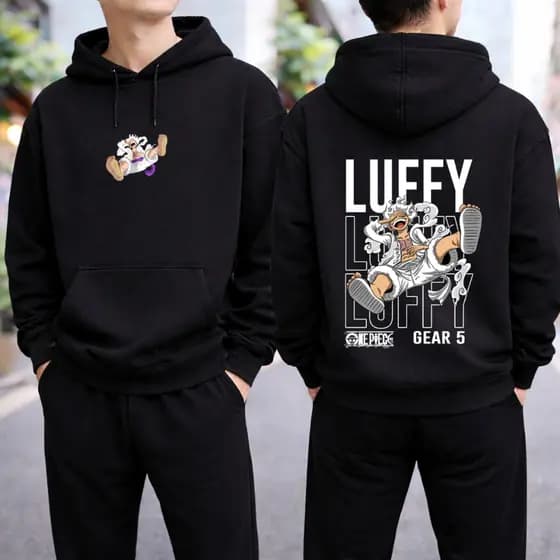 Blusa Moletom Luffy Gear 5 Chapéu De Palha Anime Frio Casual Unissex Streetwear Algodão Bolso Capuz