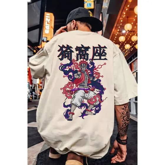 Camiseta Oversized Camisa 100% Streetwear Blusa Anime Akaza Mangá Demon Slayer: Kimetsu no Yaiba
