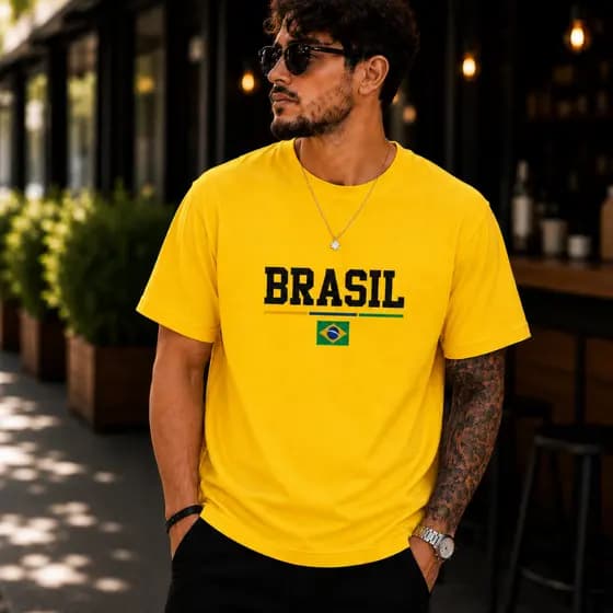 Camiseta Camisa Blusa Masculina Brasil Torcida Copa Estampada Algodão Casual Manga Curta Básica