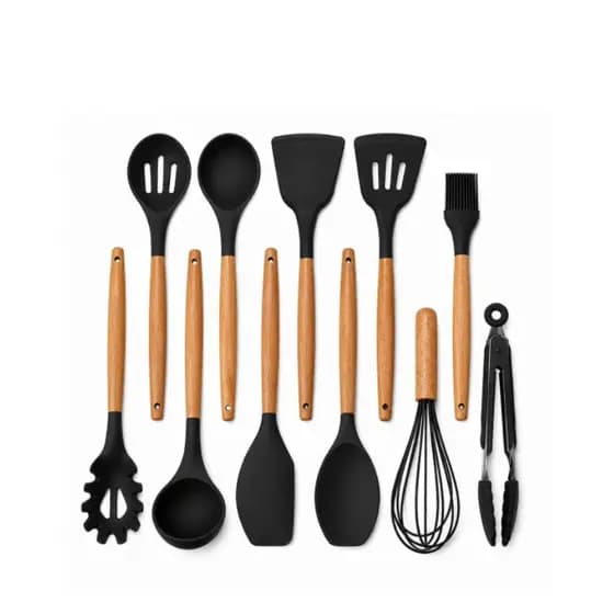KIT de Utensílios Para Cozinha em Silicone e plástico e Bambu 11 Peças