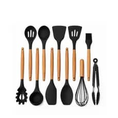 KIT de Utensílios Para Cozinha em Silicone e plástico e Bambu 11 Peças