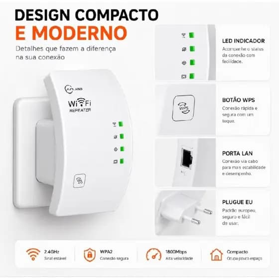 Repetidor de Sinal WiFi 300Mbps