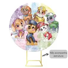 Painel De Festa Redondo Tecido Patrulha Canina Aquarela C/elástico 1,50m