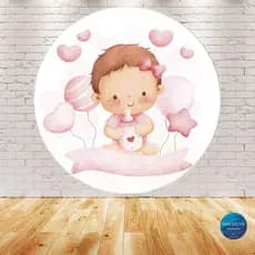 Painel Redondo Festa Tecido Sublimado - cha de bebê menina 1,50m