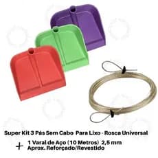 Kit 3 Pá de Lixo Plástica Sem Cabo + Varal de Aço 10m Reforçado Revestido NEW