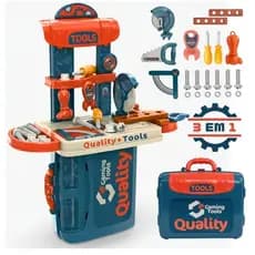 Mini Maleta de Ferramentas Infantil Portátil Bancada Com Acessório Completa Azul Oficina