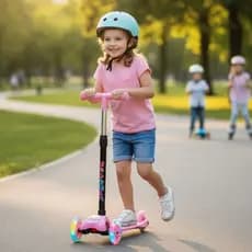 Patinete Infantil Dobrável 3 Rodinhas De Led Ajustável Azul e Rosa