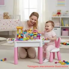 Mesa Mesinha E Cadeira Didática Para Brincar Estudar Infantil Com Blocos de Montar