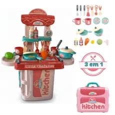 Mini Maleta Cozinha Infantil Portátil Com Acessório Completa Rosa