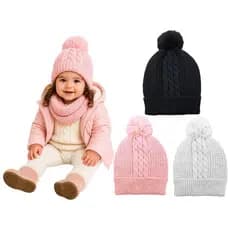 TOUCA DE FRIO POMPOM BEBÊ INFANTIL MENINA BOINA  GORRO ANTIALÉRGICO LÃ DE QUALIDADE