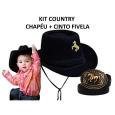 kit country cowboy cavalo  ( CHAPÉU + CINTO COM FIVELA ) MENINO BEBÊ RODEIO FESTA JUNINA SÃO JOÃO