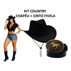 KIT CHAPÉU COUNTRY RODEIO + CINTO FIVELA FEMININO SERTANEJO CAVALGADA FESTA JUNINA SÃO JOÃO