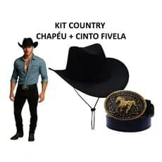 KIT CHAPÉU COUNTRY RODEIO + CINTO FIVELA MASCULINO COWBOY SERTANEJO CAVALGADA FESTA JUNINA SÃO JOÃO