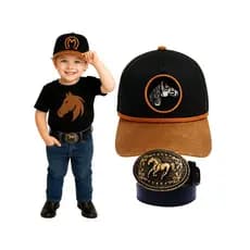 Boné Country + Cinto Fivela Bebê Infantil Menino Cowboy Rodeio Sertanejo ESTILO