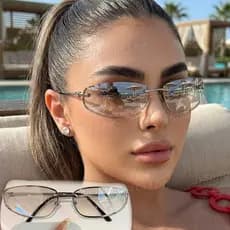 Novos Óculos De Sol Femininos High-end Metal Sem Moldura Oval Moda Estilo Y2K Resistente A UV