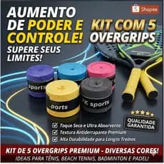 Kit 5 Overgrip Premium PK-Sports Antiderrapante Anti Suor Para Raquete Padel Tenis Squash Academia
