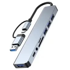 Hub 8 em 2 USB tipo C ou cartão memoria compatível PC Notebook Smattphone 3.0/2.0 alta velocidade