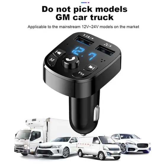 Transmissor FM veicular Conexão Bluetooth Sem Fio, Suporte USB/Micro SD, Design Compacto carro e caminhão