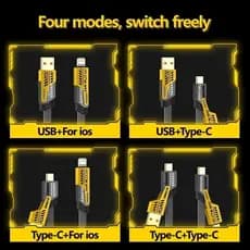 Cabo Turbo 4 em 1 PD 65W Ultra Rápido – USB e Type-C para iPhone e Android | Carregamento Super Fast, Ideal para Jogos