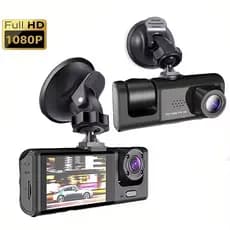 Câmera Veicular Dash Cam Dupla Lente com Tela LCD – Gravação Contínua, int. e externa Visão Ampla, Suporte com Ventosa