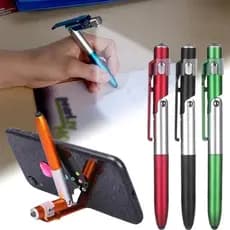 Caneta esferográfica multifuncional 4 em 1 com luz LED dobrável suporte para telefone leitura noturna