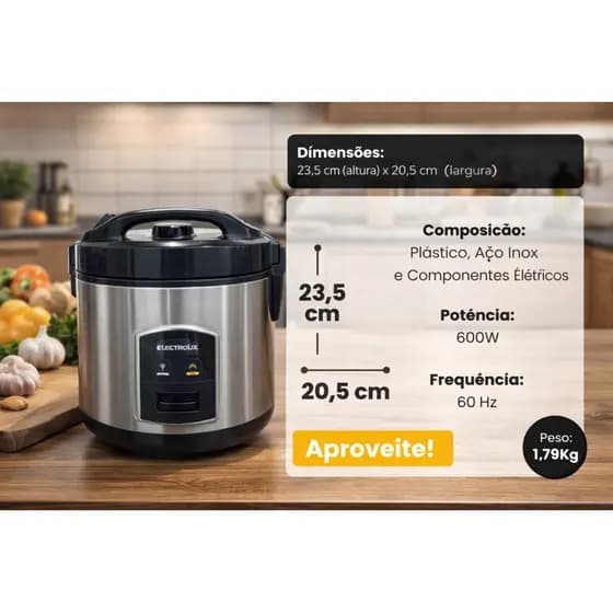 Panela de Arroz Elétrica 1 Litro 127V - Preta-panela elétrica-legumes-panela shushi