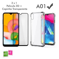 Capa Case Capinha Anti Shock transparente Samsung Galaxy A01 + Película Vidro 3D