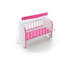 Berço de Boneca Pink Com Rodinhas Colchão e Mosquiteiro