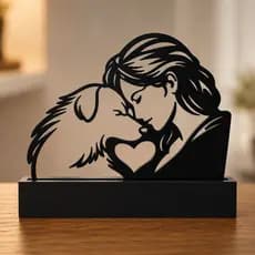 Moldura Placa Quadro Mulher e Cachorro Minimalista Decoração Sala Quarto Casa Pet Lover
