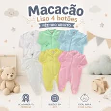 Macacão de Bebe Liso Malha Canelada Linha Basic Confortável