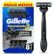 Gillette Aparelho de Barbear Prestobarba 3 Carbono 08 Unidades