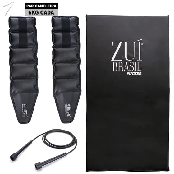 Colchonete Preto E Corda De Pular E Par Tornozeleira Caneleira Peso 6kg Profissional