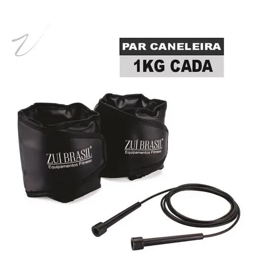 Caneleira De Academia 1Kg Tornozeleira De Peso o Par E Corda Para Pular Kit Para Treinar