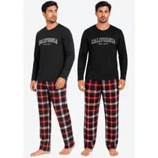 Calça Xadrez e Blusa Conjunto De Dormir Pijama Suede Algodão Confortável Masculino