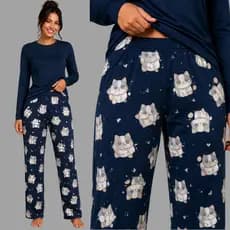 Pijama Longo Feminino Malha Adulto Manga Comprida Dormir Roupa