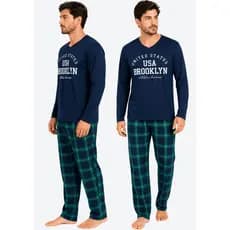 Pijamas Masculino Inverno Manga Longa com Calça em Malha de Qualidade