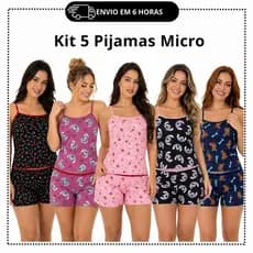 Kit 5 Conjuntos de Dormir Baby Doll Pijama Short Doll Promoçao Oferta